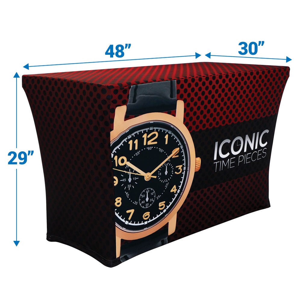 4 ft. 30"D Stretch Table Throw 3-sided with Custom Print